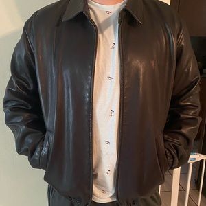 Ralph Lauren vintage bomber leather jacket black size Large